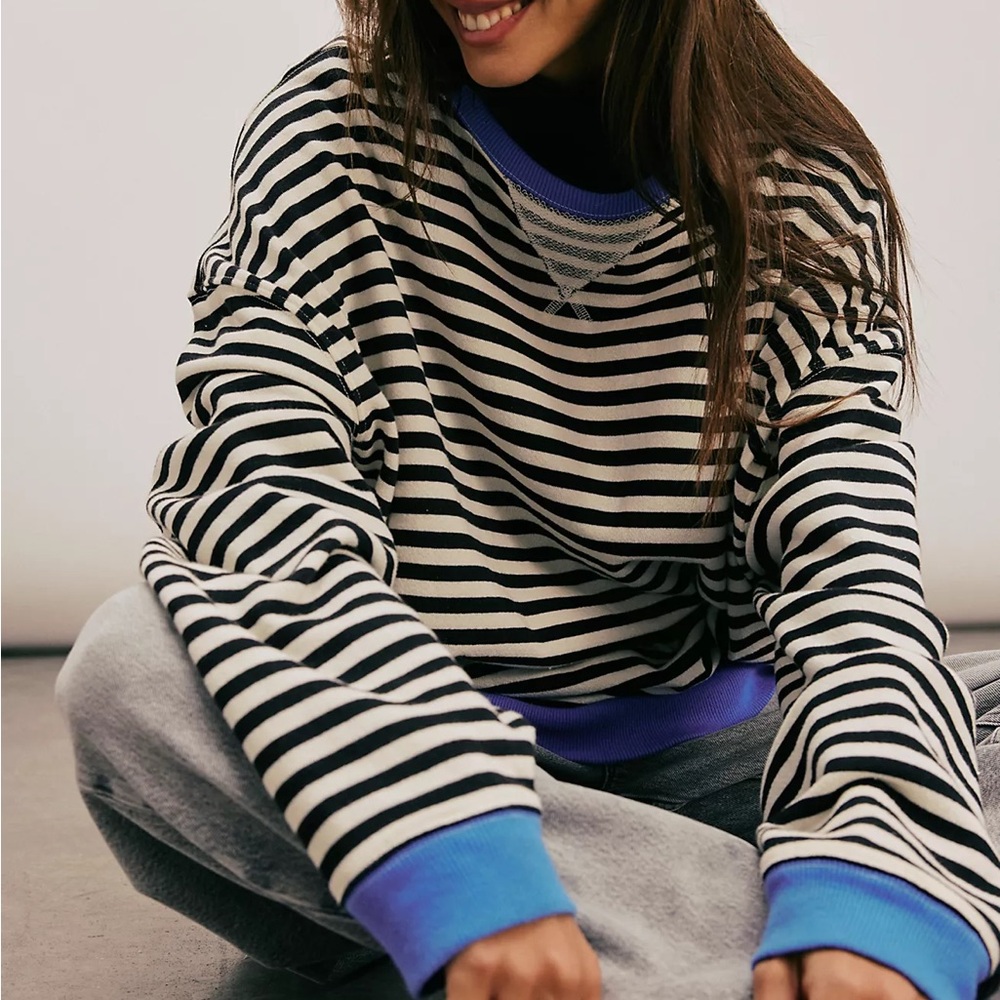 free people classic striped oversized crewneck
